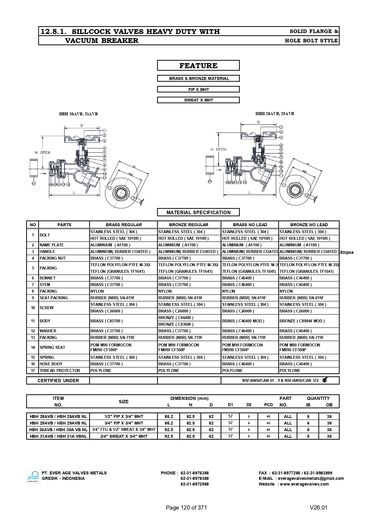 SILLCOCK VALVES HEAVY DUTY WITH VACUUM BREAKER HBH 28AVB - HBH 31AVB